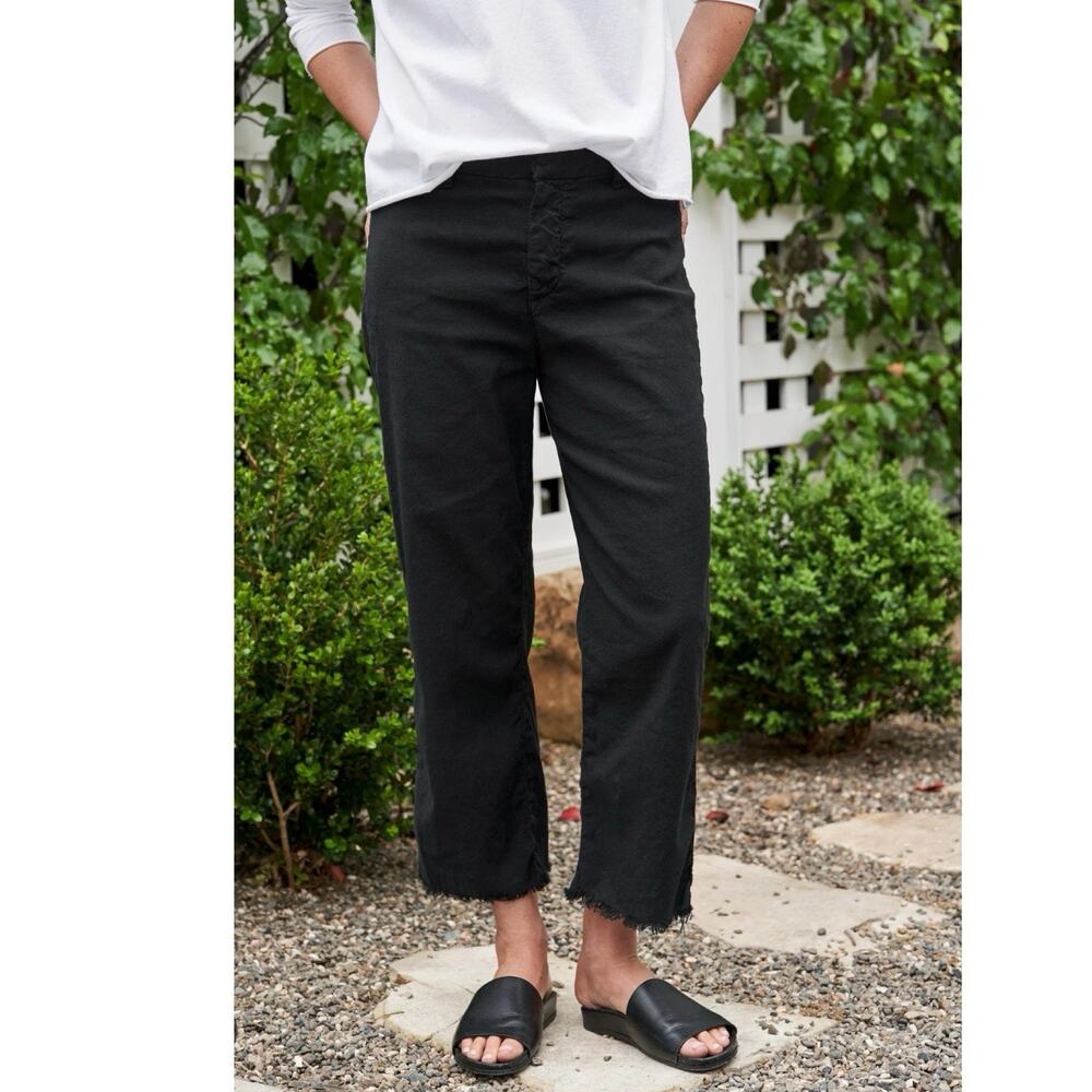 Frank & Eileen Kinsale Italian Performance Linen Crop Trousers Black Size 4 chic